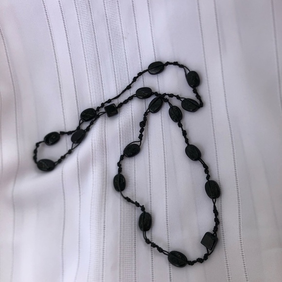 Vtg Black Glass Beaded Necklace - Picture 4 of 8